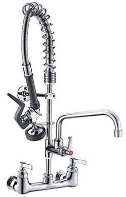 IMLEZON Commercial Wall Mount Kitchen Sink Faucet Brass Constructed Polished Chrome Pre-Rinse Device 25" Height 8" Center